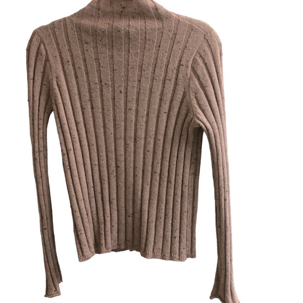 Ribbed Mock Neck Top Knit Sweater Beige Speckled‎ Long Sleeve - Picture 2 of 5